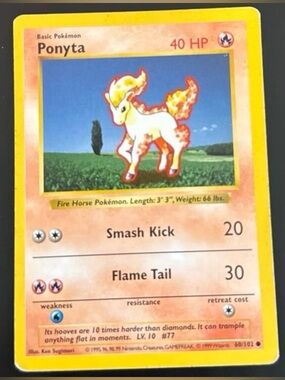 Shadowless Base Set Ponyta 60/102 common 1999 WOTC Non-HoloFoil original MP